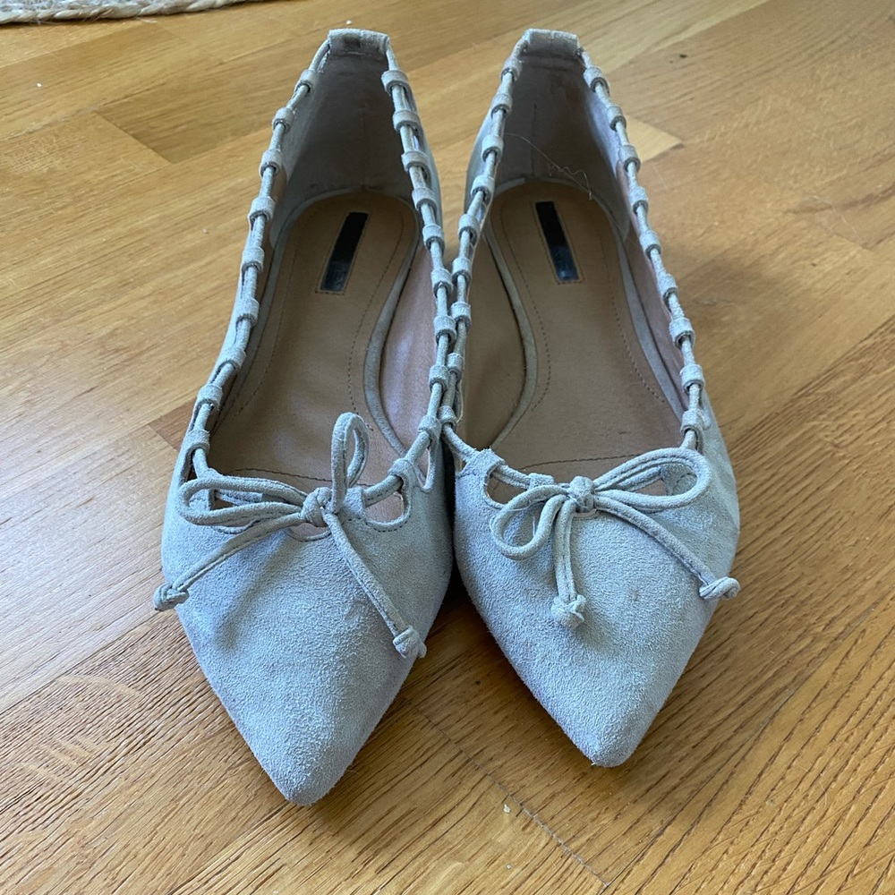 Grey suede flats